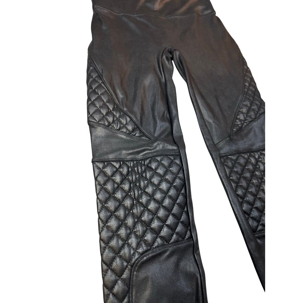 SPANX Faux Leather Moto Leggings Black Quilted High Rise Women's S/P Small - Picture 4 of 11